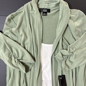 AGB Open Front Cardigan Layered Cami Top Ruffled Women's S Mint NWT Lagenlook